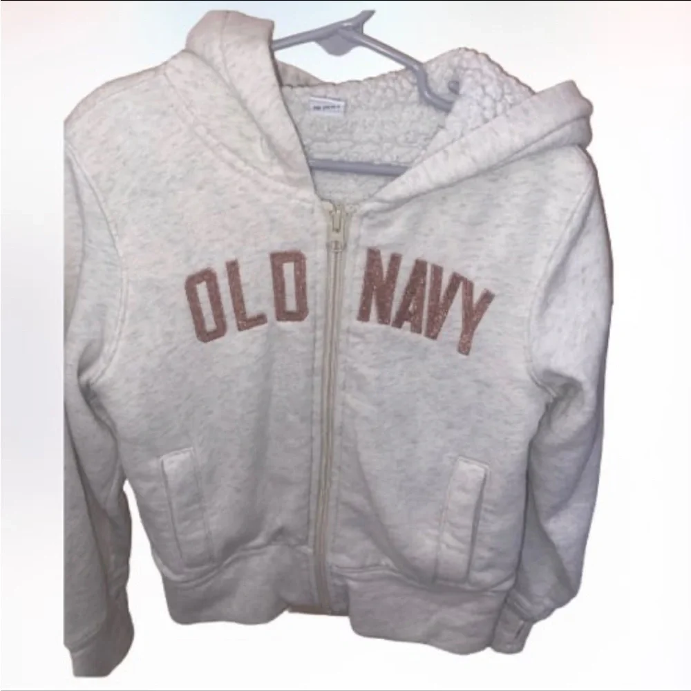 Old Navy Girls Sherpa Lined Full Zip Hoodie Oatmeal Size S 6-7